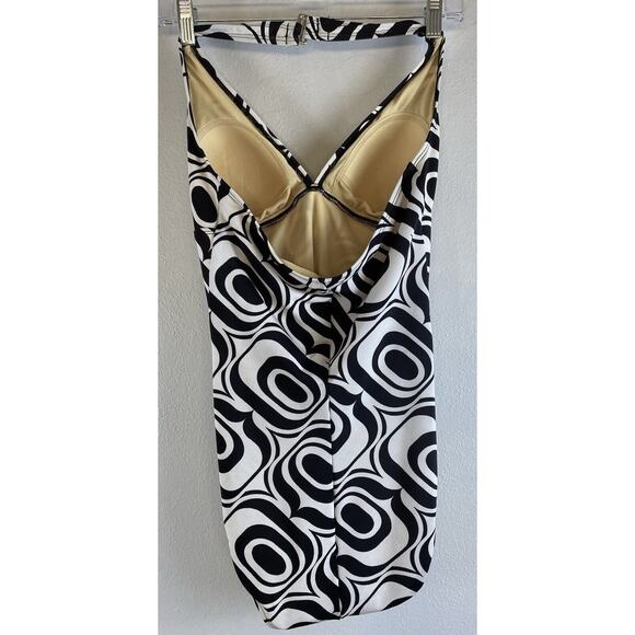 Speedo Swimsuit Black White Halter One Piece Fully Lined No Size Tag 10? - Picture 3 of 9